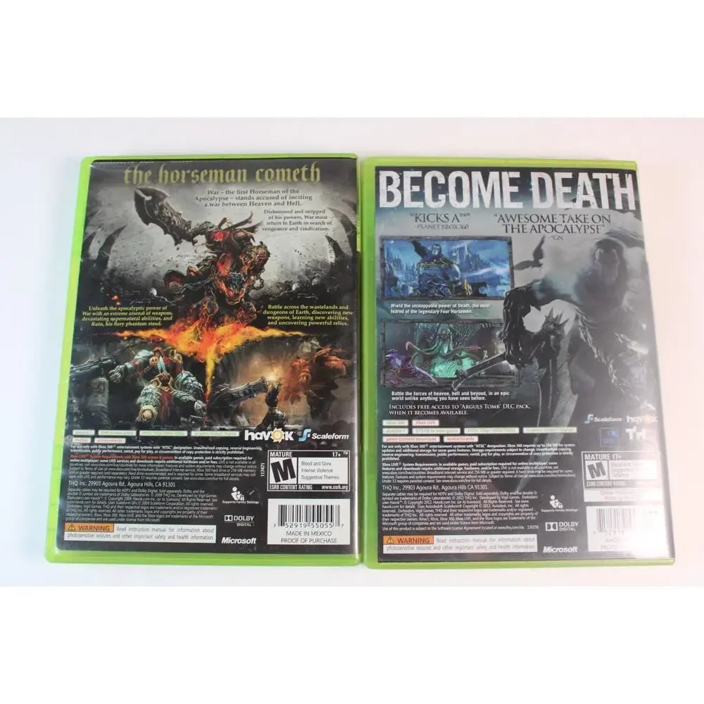 2 game lot/bundle: Darksiders 1 and 2 (Microsoft Xbox 360) Authentic, Complete